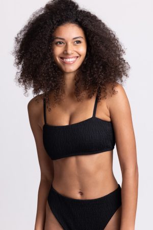 Eva Smocked Bikini Top – Black