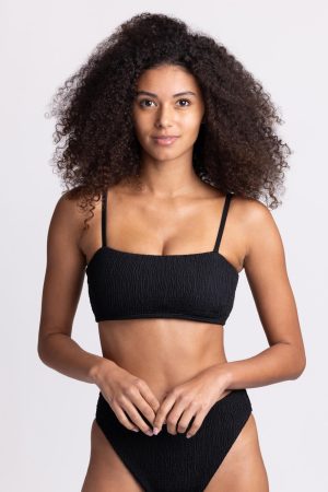 Eva Smocked Bikini Top – Black