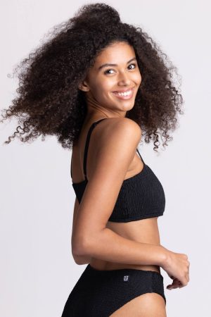 Eva Smocked Bikini Top – Black