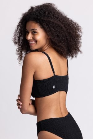 Eva Smocked Bikini Top – Black